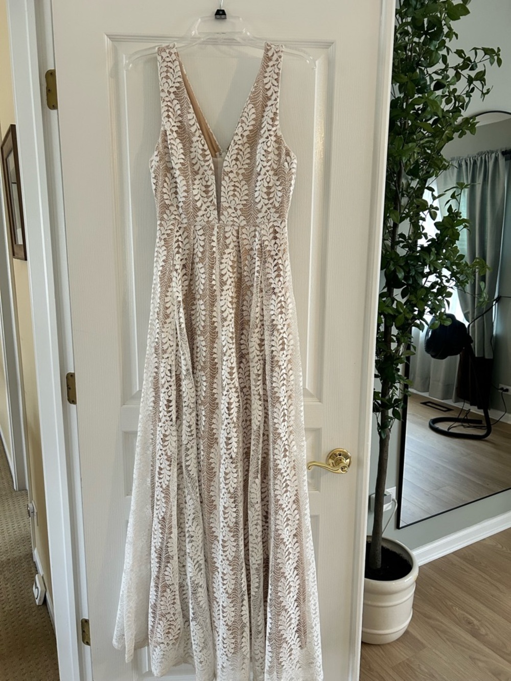 Lulu's Ivory Lace V-Neck Maxi Dress with Nude Lining